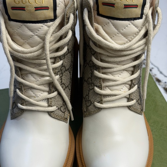 Gucci Women's Platform Lace-Up Boots in Cream and Brown - Picture 3 of 14